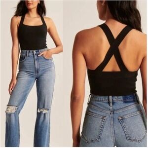 Black knit cross-back bodysuit